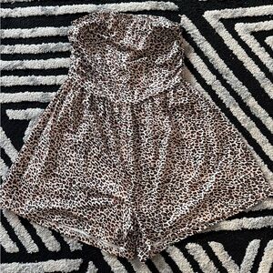 Strapless Leopard Print Romper - Neutral Tones - SUPER COZY